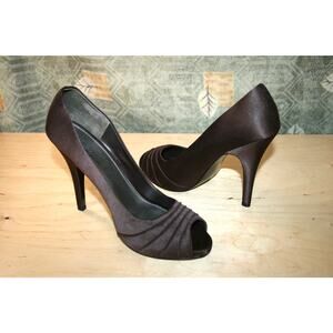 New Nina Brown Satin Fabrid Open Toe Pumps 11